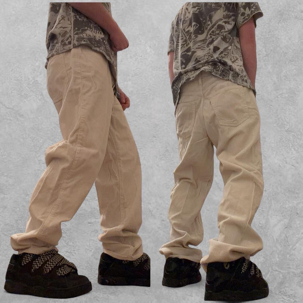Levis Vintage Y2K Baggy Skater White Corduroy Pants Jeans Cream 33x31